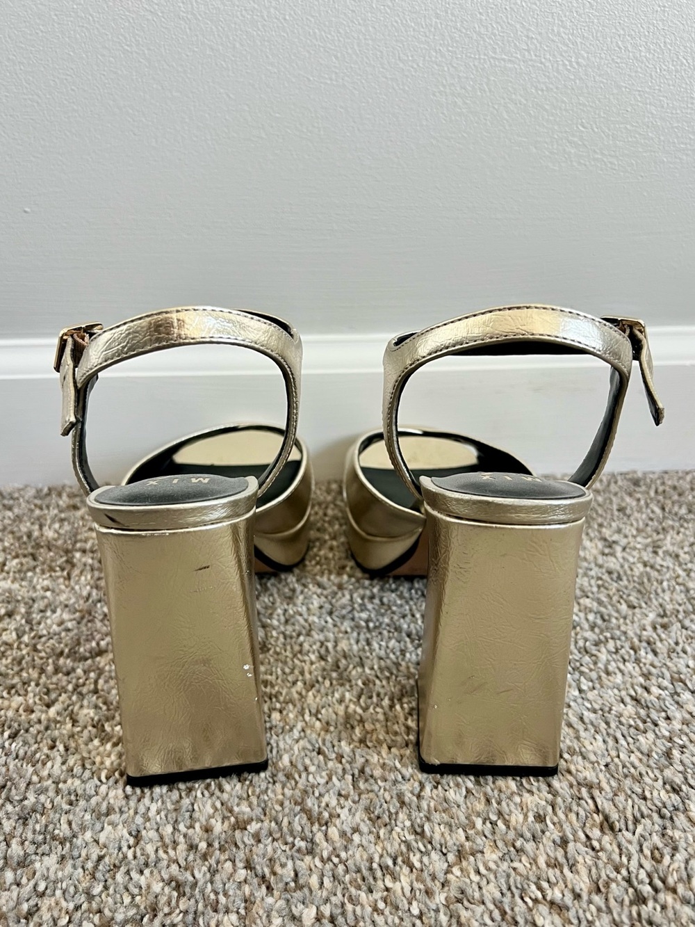 Mix No. 6 Metallic Gold Platform Ankle-Strap Block Heels - Picture 7 of 7